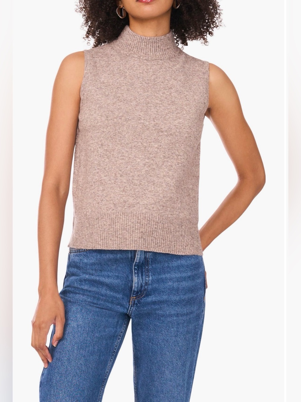1. State Sleeveless Mock Neck Knit Tank Top in desert Taupe